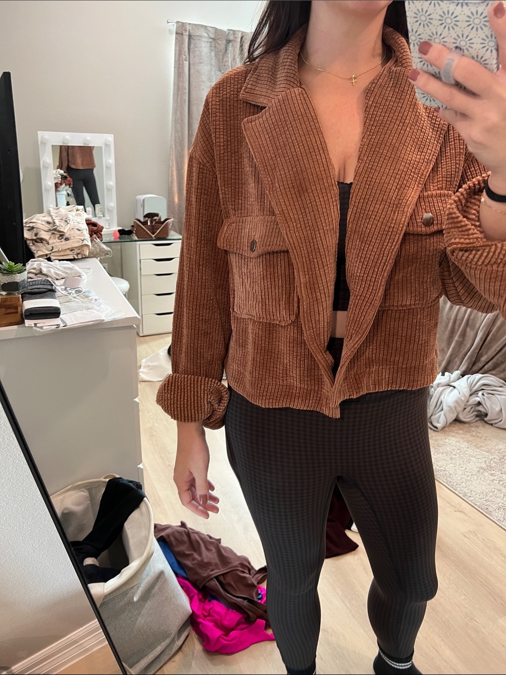 Amazon Cropped Corduroy Utility Jacket in Brown